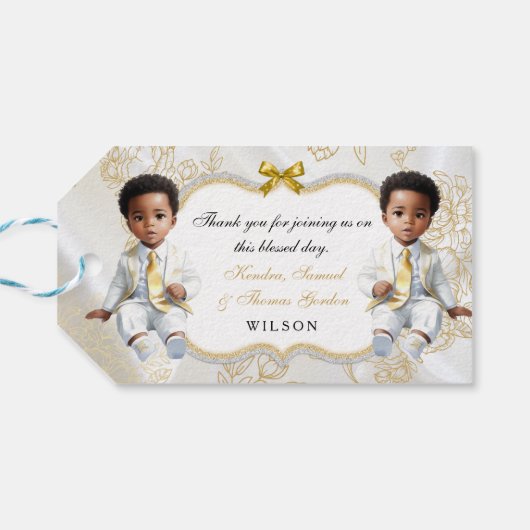 Tweeling baby jongens doopsel communie cadeaulabel (Achterkant Horizontaal)