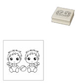 Tweeling Baby Jongens Kleur Me Rubberstempel (Gestempeld)