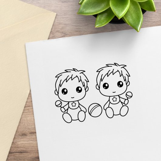 Tweeling Baby Jongens Kleur Me Rubberstempel