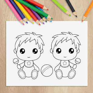 Tweeling Baby Jongens Kleurplaat Rubberstempel
