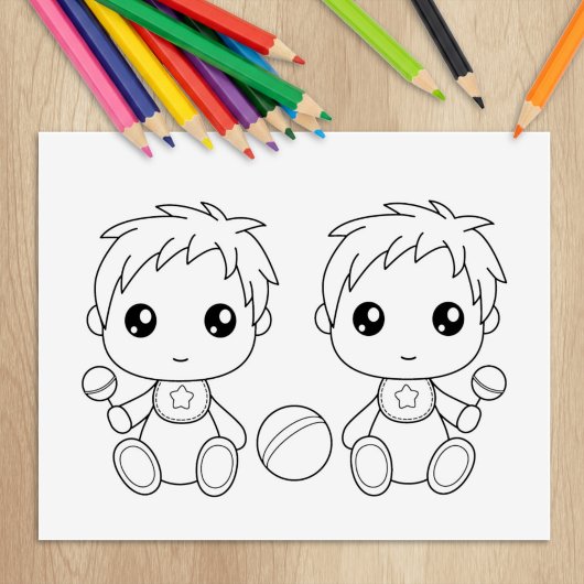 Tweeling Baby Jongens Kleurplaat Rubberstempel