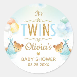 Tweeling Baby Jongens Schattige Beren Ballonnen Ba Ronde Sticker