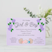 Tweeling baby meisje en jongen Baby shower Kaart (Staand voorkant)