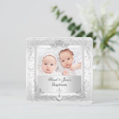 Tweeling Baby Meisje Jongen Doop Doopfeest Wit 2a Kaart (Staand voorkant)