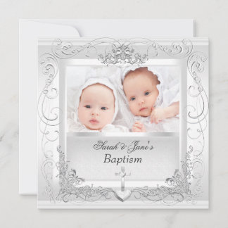Tweeling Baby Meisje Jongen Doop Doopfeest Wit Aankondiging
