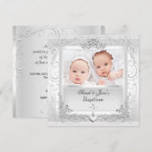 Tweeling Baby Meisje Jongen Doop Doopfeest Wit Kaart (Voorkant / Achterkant)