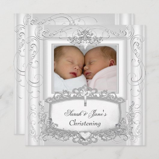 Tweeling Baby Meisje of Jongen Doop Doopfeest Wit Kaart (Voorkant / Achterkant)