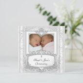 Tweeling Baby Meisje of Jongen Doop Doopfeest Wit Kaart (Staand voorkant)