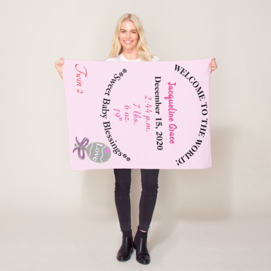 Tweeling Baby Meisje Roze Witte Baby Stats Fleece Deken (In situ)