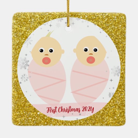Tweeling Baby Meisjes 1e Kerstmis Als Grootouders  Keramisch Ornament (Achterkant)