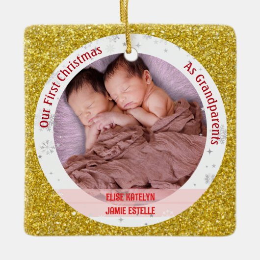 Tweeling Baby Meisjes 1e Kerstmis Als Grootouders  Keramisch Ornament (Voorkant)