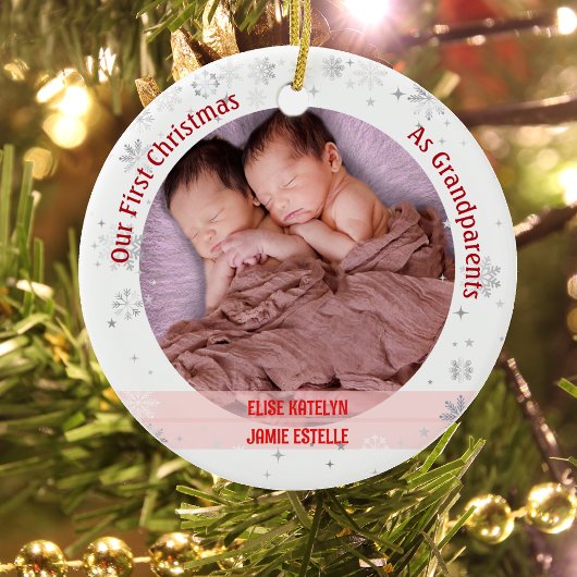 Tweeling Baby Meisjes 1e Kerstmis Als Grootouders  Keramisch Ornament