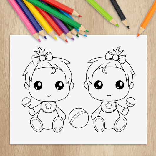 Tweeling Baby Meisjes Kleurplaat Rubberstempel