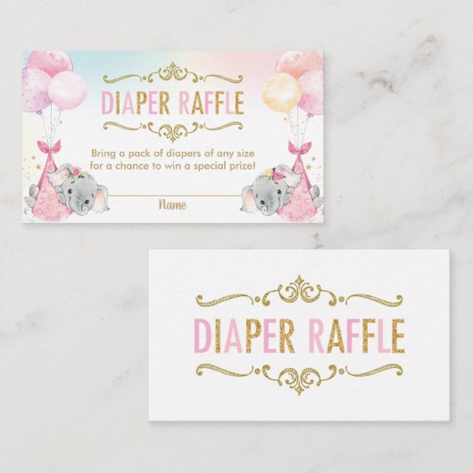Tweeling Baby Meisjes Olifant Luier Raffle Ticket Informatiekaartje (Voorkant / Achterkant)