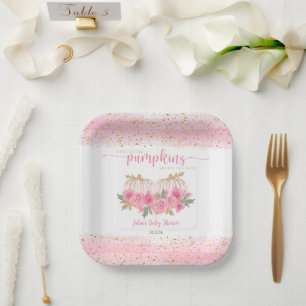 Tweeling Baby Meisjes Pompoen Roze Goud Douche Fav Papieren Bordje