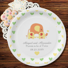Tweeling Baby Olifant Thema Baby Shower  Papieren Bordje