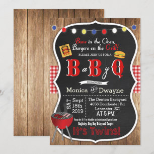 Tweeling Baby Q BabyQ Koppel Shower BBQ Uitnodigin Kaart