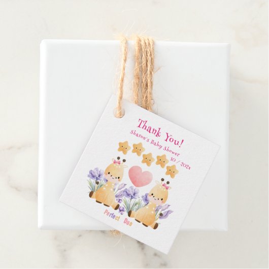 Tweeling-Baby shower | BABY SHOWER SCHATTIGEE GIRA Bedankjes Labels (In situ)