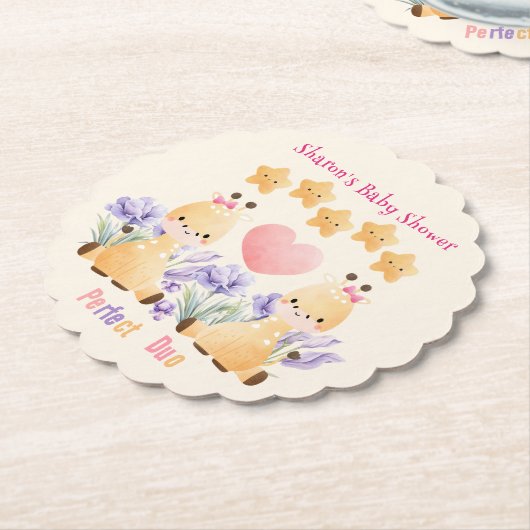 Tweeling-Baby shower | BABY SHOWER SCHATTIGEE GIRA Kartonnen Onderzetters (Gekanteld)