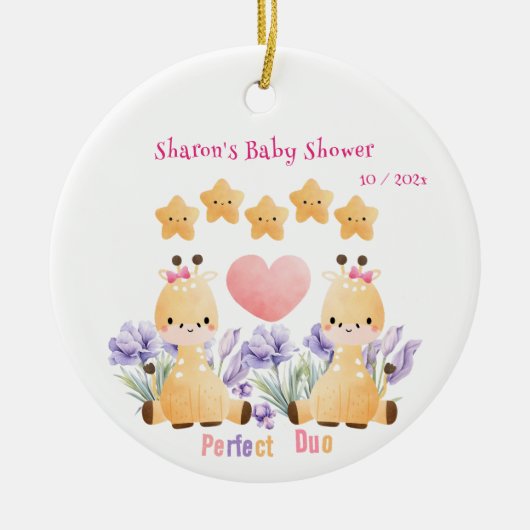 Tweeling-Baby shower | BABY SHOWER SCHATTIGEE GIRA Keramisch Ornament (Voorkant)