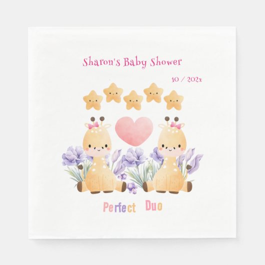 Tweeling-Baby shower | BABY SHOWER SCHATTIGEE GIRA Servet (Voorkant)