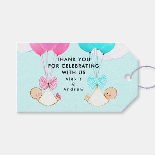 Tweeling Baby Shower Bedankt Cadeaulabel (Voorkant (Horizontaal))