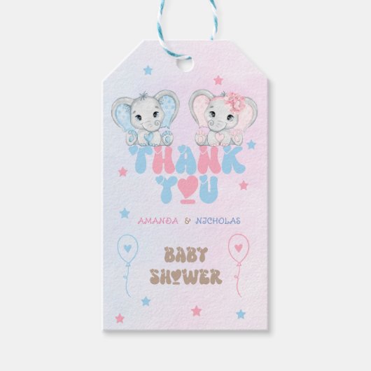 Tweeling Baby Shower Bedankt Cadeaulabel (Voorkant)