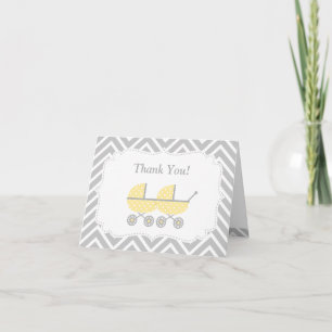 Tweeling Baby Shower Bedanktkaart Gele Wandelwagen Bedankkaart