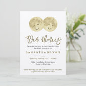 Tweeling Baby Shower Beige Maan Kaart (Staand voorkant)