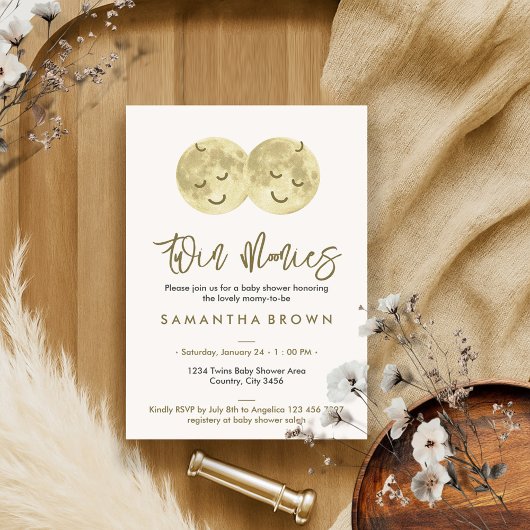 Tweeling Baby Shower Beige Maan Kaart