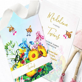 Tweeling Baby shower Blauw Roze Bloemen Honing Bij Kaart