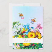 Tweeling Baby shower Blauw Roze Bloemen Honing Bij Kaart (Voorkant)