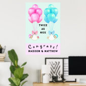 Tweeling Baby Shower Congrats Poster (Thuiskantoor)