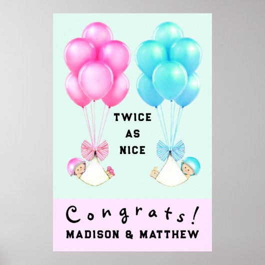 Tweeling Baby Shower Congrats Poster (Voorkant)