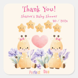 Tweeling Baby Shower | Cute Giraffe Baby Shower Vierkante Sticker