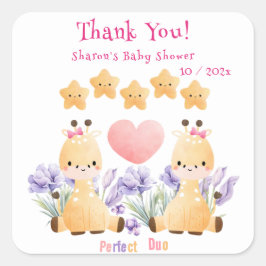 Tweeling Baby Shower | Cute Giraffe Baby Shower Vierkante Sticker
