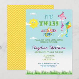 Tweeling Baby Shower Lente Zomer Mooie Zon Vliegen Kaart