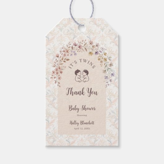 Tweeling Baby Shower Pastel Bloem LPM26 Cadeaulabel (Voorkant)
