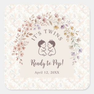 Tweeling Baby Shower Pastel Bloem LPM26 Vierkante Sticker