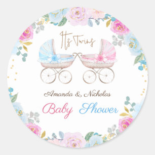 Tweeling Baby Shower  Ronde Sticker
