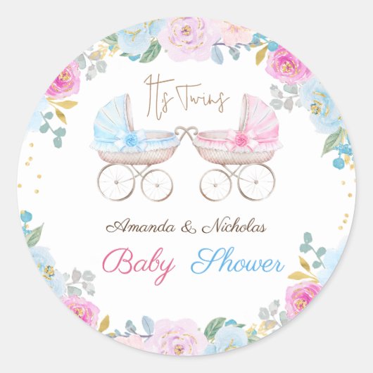 Tweeling Baby Shower Ronde Sticker (Voorkant)