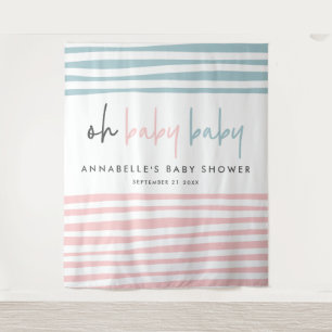 Tweeling baby shower roze blauwe moderne typografi wandkleed