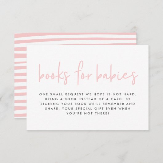 Tweeling baby shower roze girly moderne boeken bab informatiekaartje (Voorkant / Achterkant)