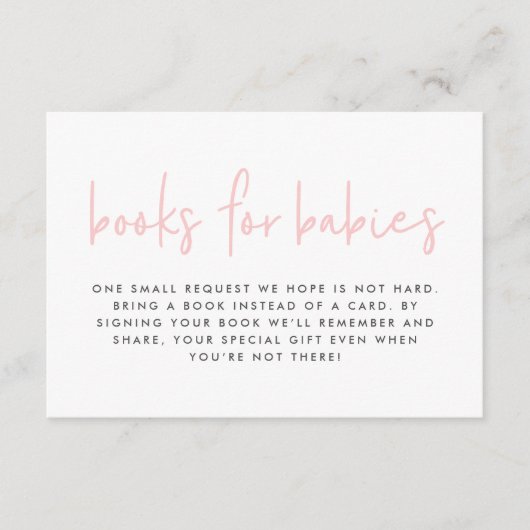 Tweeling baby shower roze girly moderne boeken bab informatiekaartje (Voorkant)