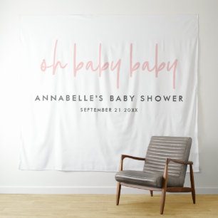Tweeling baby shower roze meisje moderne typografi wandkleed