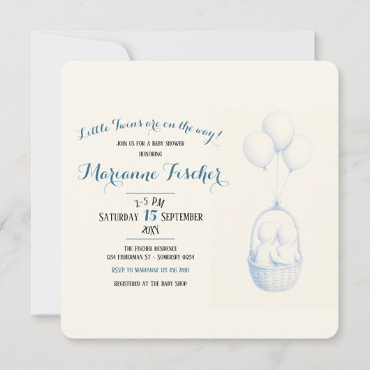 Tweeling Baby Shower Uitnodiging (Voorkant)