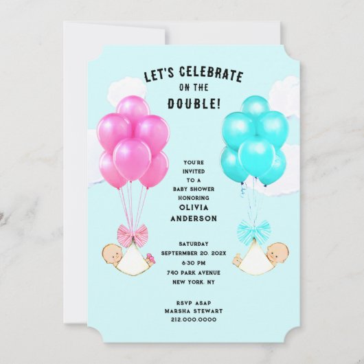 Tweeling Baby Shower Uitnodiging (Voorkant)