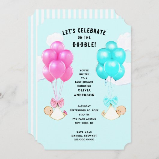 Tweeling Baby Shower Uitnodiging (Voorkant / Achterkant)