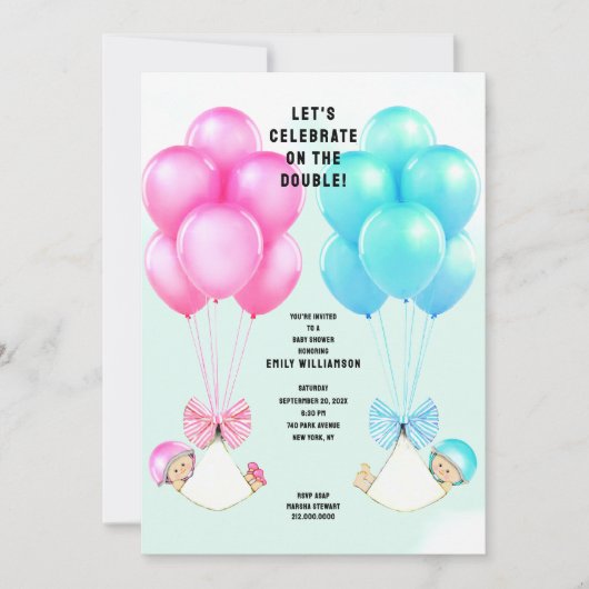 Tweeling Baby Shower Uitnodiging (Voorkant)