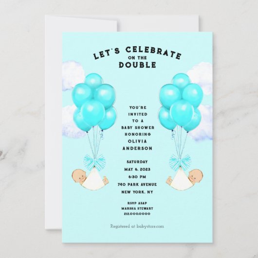 Tweeling Baby Shower Uitnodiging (Voorkant)